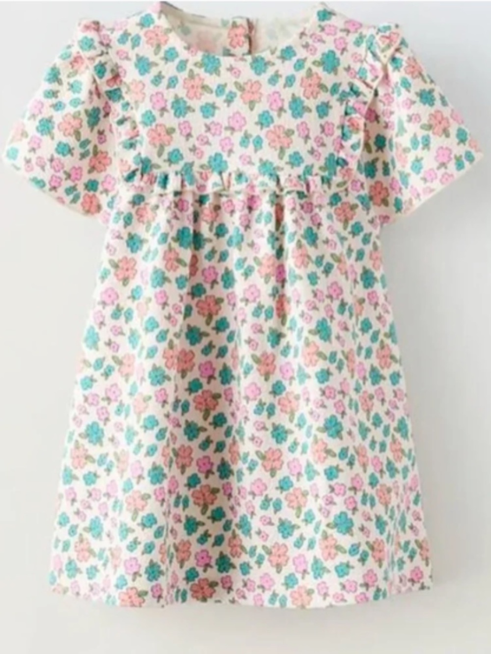 Zara Toddler Girl Pink and Green Floral Dress with Ruffle size 3 years